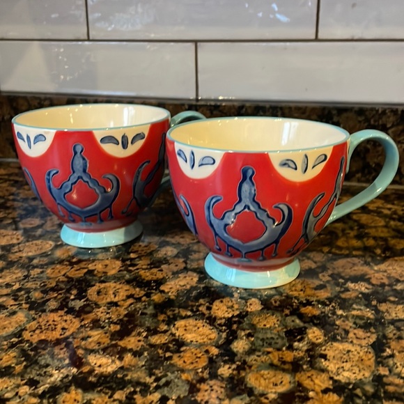 Artisan hand painted coffee mugs - footed (set of 2) - Picture 1 of 5
